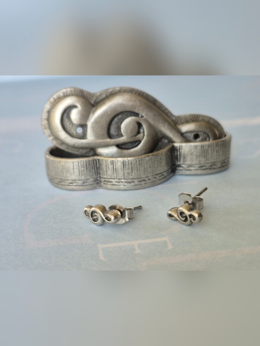 Torino Pewter Clef Note Jewelry Brooch Earrings Box Set Music